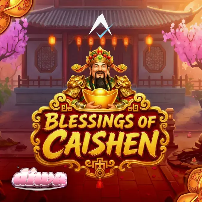 Tampilan visual slot Blessings of Caishen dengan simbol naga dan wild multiplier